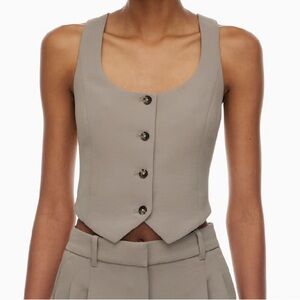 Aritzia Button-Front Rocco Vest Taupe